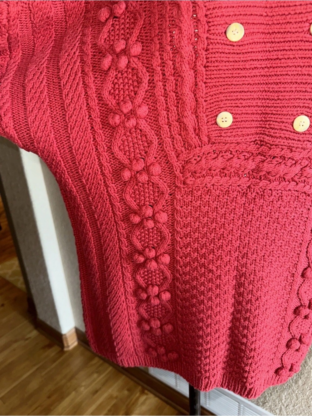 Vintage Gaeltarra Ireland Red Cotton Cable Knit Sweater Medium Irish Chunky - Picture 3 of 11